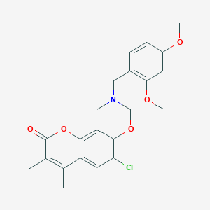 molecular formula C22H22ClNO5 B361450 6-chloro-9-(2,4-dimethoxybenzyl)-3,4-dimethyl-9,10-dihydro-2H,8H-chromeno[8,7-e][1,3]oxazin-2-one CAS No. 850899-60-4