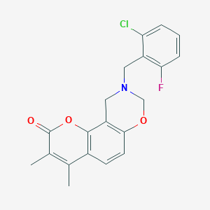molecular formula C20H17ClFNO3 B361451 9-(2-chloro-6-fluorobenzyl)-3,4-dimethyl-9,10-dihydro-2H,8H-chromeno[8,7-e][1,3]oxazin-2-one CAS No. 859860-66-5