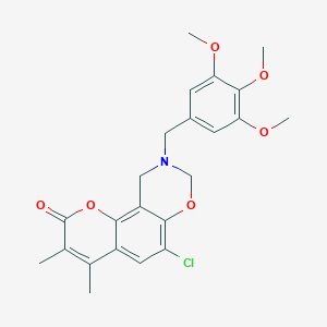 molecular formula C23H24ClNO6 B361454 6-chloro-3,4-dimethyl-9-(3,4,5-trimethoxybenzyl)-9,10-dihydro-2H,8H-chromeno[8,7-e][1,3]oxazin-2-one CAS No. 850236-81-6