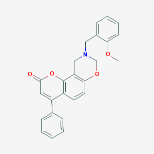 molecular formula C25H21NO4 B361457 9-(2-methoxybenzyl)-4-phenyl-9,10-dihydro-2H,8H-chromeno[8,7-e][1,3]oxazin-2-one CAS No. 853893-07-9