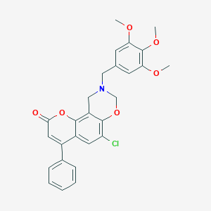 molecular formula C27H24ClNO6 B361460 6-chloro-4-phenyl-9-(3,4,5-trimethoxybenzyl)-9,10-dihydro-2H,8H-chromeno[8,7-e][1,3]oxazin-2-one CAS No. 877796-02-6