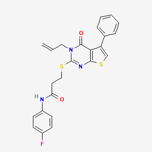 molecular formula C24H20FN3O2S2 B3615037 N-(4-fluorophenyl)-3-(4-oxo-5-phenyl-3-prop-2-enylthieno[2,3-d]pyrimidin-2-yl)sulfanylpropanamide 