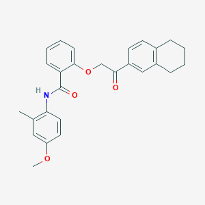molecular formula C27H27NO4 B3615750 N-(4-methoxy-2-methylphenyl)-2-[2-oxo-2-(5,6,7,8-tetrahydronaphthalen-2-yl)ethoxy]benzamide 