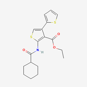 molecular formula C18H21NO3S2 B3615949 Ethyl 2-(cyclohexanecarbonylamino)-4-thiophen-2-ylthiophene-3-carboxylate 