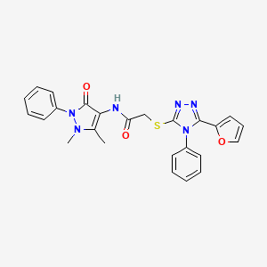 molecular formula C25H22N6O3S B3615954 N-(1,5-DIMETHYL-3-OXO-2-PHENYL-2,3-DIHYDRO-1H-PYRAZOL-4-YL)-2-{[5-(2-FURYL)-4-PHENYL-4H-1,2,4-TRIAZOL-3-YL]SULFANYL}ACETAMIDE 