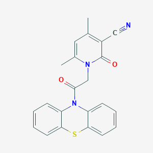 molecular formula C22H17N3O2S B361606 4,6-dimethyl-2-oxo-1-[2-oxo-2-(10H-phenothiazin-10-yl)ethyl]-1,2-dihydro-3-pyridinecarbonitrile CAS No. 905793-59-1