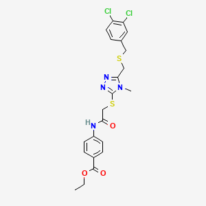 molecular formula C22H22Cl2N4O3S2 B3616366 Ethyl 4-[[2-[[5-[(3,4-dichlorophenyl)methylsulfanylmethyl]-4-methyl-1,2,4-triazol-3-yl]sulfanyl]acetyl]amino]benzoate 