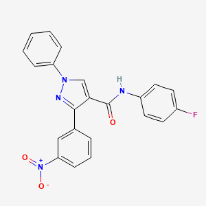 molecular formula C22H15FN4O3 B3616380 N-(4-fluorophenyl)-3-(3-nitrophenyl)-1-phenylpyrazole-4-carboxamide 