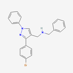 molecular formula C23H20BrN3 B3616416 N-[[3-(4-bromophenyl)-1-phenylpyrazol-4-yl]methyl]-1-phenylmethanamine 