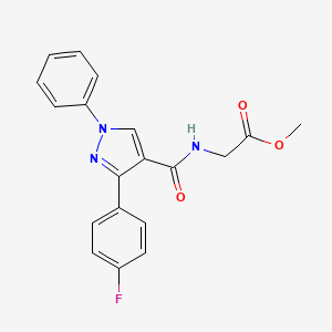 molecular formula C19H16FN3O3 B3616488 Methyl 2-[[3-(4-fluorophenyl)-1-phenylpyrazole-4-carbonyl]amino]acetate 