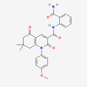 molecular formula C26H25N3O5 B3616556 N-(2-CARBAMOYLPHENYL)-1-(4-METHOXYPHENYL)-7,7-DIMETHYL-2,5-DIOXO-1,2,5,6,7,8-HEXAHYDRO-3-QUINOLINECARBOXAMIDE 