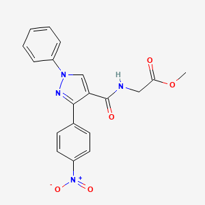 molecular formula C19H16N4O5 B3617458 Methyl 2-[[3-(4-nitrophenyl)-1-phenylpyrazole-4-carbonyl]amino]acetate 