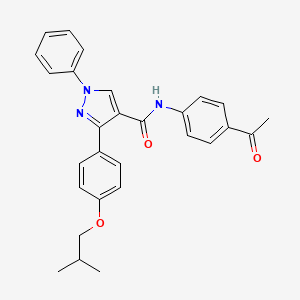 molecular formula C28H27N3O3 B3617629 N-(4-acetylphenyl)-3-[4-(2-methylpropoxy)phenyl]-1-phenylpyrazole-4-carboxamide 