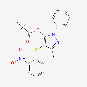 molecular formula C21H21N3O4S B3617697 3-methyl-4-[(2-nitrophenyl)sulfanyl]-1-phenyl-1H-pyrazol-5-yl 2,2-dimethylpropanoate 