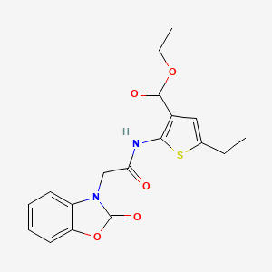 molecular formula C18H18N2O5S B3618346 ethyl 5-ethyl-2-{[(2-oxo-1,3-benzoxazol-3(2H)-yl)acetyl]amino}thiophene-3-carboxylate 