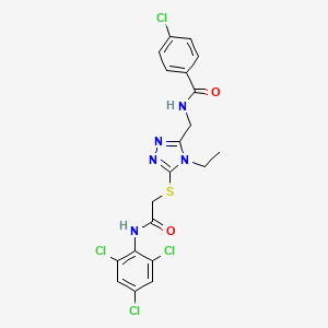 molecular formula C20H17Cl4N5O2S B3618377 4-chloro-N-{[4-ethyl-5-({2-oxo-2-[(2,4,6-trichlorophenyl)amino]ethyl}sulfanyl)-4H-1,2,4-triazol-3-yl]methyl}benzamide 