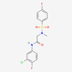 molecular formula C15H13ClF2N2O3S B3618453 N-(3-chloro-4-fluorophenyl)-N~2~-[(4-fluorophenyl)sulfonyl]-N~2~-methylglycinamide 
