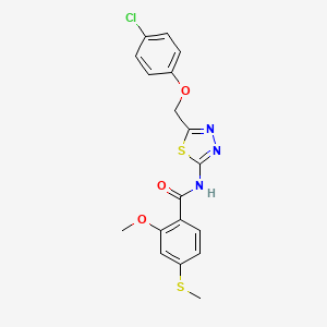 molecular formula C18H16ClN3O3S2 B3618483 N-{5-[(4-chlorophenoxy)methyl]-1,3,4-thiadiazol-2-yl}-2-methoxy-4-(methylsulfanyl)benzamide 