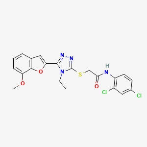 molecular formula C21H18Cl2N4O3S B3618680 N-(2,4-dichlorophenyl)-2-{[4-ethyl-5-(7-methoxy-1-benzofuran-2-yl)-4H-1,2,4-triazol-3-yl]sulfanyl}acetamide 