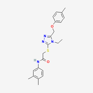 molecular formula C22H26N4O2S B3618687 N-(3,4-dimethylphenyl)-2-({4-ethyl-5-[(4-methylphenoxy)methyl]-4H-1,2,4-triazol-3-yl}sulfanyl)acetamide 