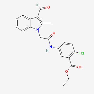 molecular formula C21H19ClN2O4 B3618947 Ethyl 2-chloro-5-[[2-(3-formyl-2-methylindol-1-yl)acetyl]amino]benzoate 