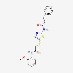 molecular formula C20H20N4O3S2 B3619086 N-[5-({2-[(2-methoxyphenyl)amino]-2-oxoethyl}sulfanyl)-1,3,4-thiadiazol-2-yl]-3-phenylpropanamide 