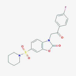 molecular formula C20H19FN2O5S B361911 3-[2-(4-fluorophenyl)-2-oxoethyl]-6-(1-piperidinylsulfonyl)-1,3-benzoxazol-2(3H)-one CAS No. 941852-88-6