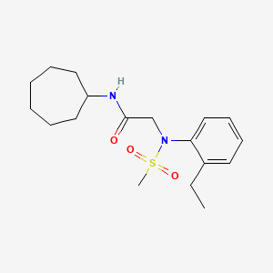 molecular formula C18H28N2O3S B3619275 N-cycloheptyl-2-(2-ethyl-N-methylsulfonylanilino)acetamide 