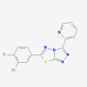 molecular formula C14H7BrFN5S B362161 6-(3-Bromo-4-fluorophenyl)-3-(2-pyridinyl)[1,2,4]triazolo[3,4-b][1,3,4]thiadiazole CAS No. 929863-12-7