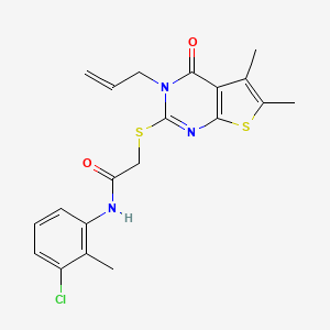 molecular formula C20H20ClN3O2S2 B3622057 2-[(3-allyl-5,6-dimethyl-4-oxo-3,4-dihydrothieno[2,3-d]pyrimidin-2-yl)thio]-N-(3-chloro-2-methylphenyl)acetamide 