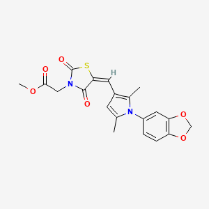 molecular formula C20H18N2O6S B3622278 methyl [(5E)-5-{[1-(1,3-benzodioxol-5-yl)-2,5-dimethyl-1H-pyrrol-3-yl]methylidene}-2,4-dioxo-1,3-thiazolidin-3-yl]acetate 