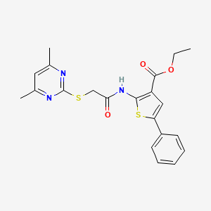 molecular formula C21H21N3O3S2 B3623159 ETHYL 2-({2-[(4,6-DIMETHYL-2-PYRIMIDINYL)SULFANYL]ACETYL}AMINO)-5-PHENYL-3-THIOPHENECARBOXYLATE 