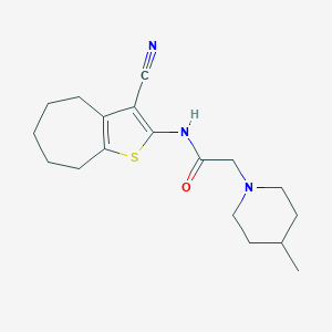 molecular formula C18H25N3OS B362327 N-(3-cyano-5,6,7,8-tetrahydro-4H-cyclohepta[b]thiophen-2-yl)-2-(4-methylpiperidin-1-yl)acetamide CAS No. 315709-68-3
