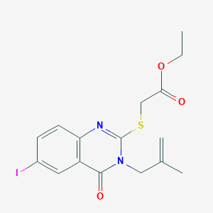 molecular formula C16H17IN2O3S B3623300 ethyl {[6-iodo-3-(2-methyl-2-propen-1-yl)-4-oxo-3,4-dihydro-2-quinazolinyl]thio}acetate 