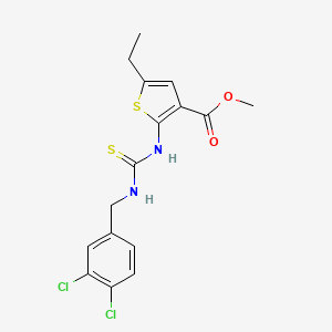 molecular formula C16H16Cl2N2O2S2 B3623392 methyl 2-({[(3,4-dichlorobenzyl)amino]carbonothioyl}amino)-5-ethyl-3-thiophenecarboxylate 