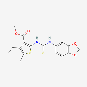 molecular formula C17H18N2O4S2 B3623562 methyl 2-{[(1,3-benzodioxol-5-ylamino)carbonothioyl]amino}-4-ethyl-5-methyl-3-thiophenecarboxylate 