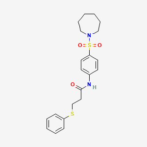 molecular formula C21H26N2O3S2 B3623576 N-[4-(1-azepanylsulfonyl)phenyl]-3-(phenylthio)propanamide 