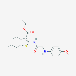 molecular formula C21H26N2O4S B362376 Ethyl 2-{[(4-methoxyanilino)acetyl]amino}-6-methyl-4,5,6,7-tetrahydro-1-benzothiophene-3-carboxylate CAS No. 459419-48-8