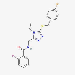 molecular formula C19H18BrFN4OS B3624176 N-[[5-[(4-bromophenyl)methylsulfanyl]-4-ethyl-1,2,4-triazol-3-yl]methyl]-2-fluorobenzamide 