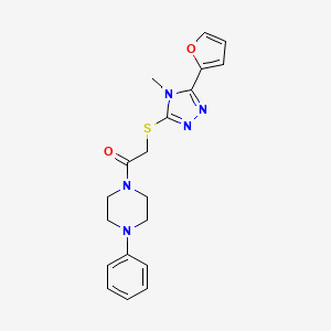 molecular formula C19H21N5O2S B3624532 2-{[5-(furan-2-yl)-4-methyl-4H-1,2,4-triazol-3-yl]sulfanyl}-1-(4-phenylpiperazin-1-yl)ethanone 