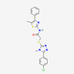 molecular formula C21H18ClN5OS2 B3624558 2-{[5-(4-chlorophenyl)-4-methyl-4H-1,2,4-triazol-3-yl]sulfanyl}-N-(5-methyl-4-phenyl-1,3-thiazol-2-yl)acetamide 