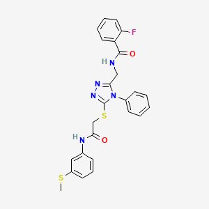 molecular formula C25H22FN5O2S2 B3624734 2-fluoro-N-({5-[(2-{[3-(methylsulfanyl)phenyl]amino}-2-oxoethyl)sulfanyl]-4-phenyl-4H-1,2,4-triazol-3-yl}methyl)benzamide 