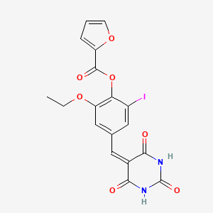molecular formula C18H13IN2O7 B3624752 [2-Ethoxy-6-iodo-4-[(2,4,6-trioxo-1,3-diazinan-5-ylidene)methyl]phenyl] furan-2-carboxylate 
