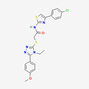 molecular formula C22H20ClN5O2S2 B3625308 N-[4-(4-chlorophenyl)-1,3-thiazol-2-yl]-2-{[4-ethyl-5-(4-methoxyphenyl)-4H-1,2,4-triazol-3-yl]sulfanyl}acetamide 
