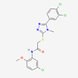 molecular formula C18H15Cl3N4O2S B3625358 N-(5-chloro-2-methoxyphenyl)-2-{[5-(3,4-dichlorophenyl)-4-methyl-4H-1,2,4-triazol-3-yl]sulfanyl}acetamide 
