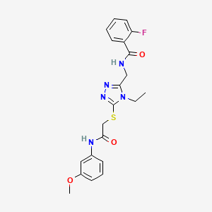 molecular formula C21H22FN5O3S B3625451 N-{[4-ethyl-5-({2-[(3-methoxyphenyl)amino]-2-oxoethyl}sulfanyl)-4H-1,2,4-triazol-3-yl]methyl}-2-fluorobenzamide 