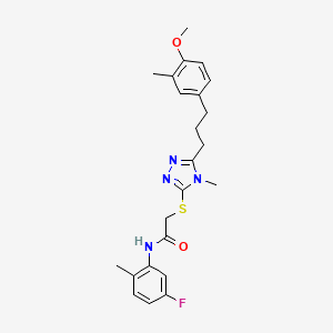 molecular formula C23H27FN4O2S B3625601 N-(5-fluoro-2-methylphenyl)-2-({5-[3-(4-methoxy-3-methylphenyl)propyl]-4-methyl-4H-1,2,4-triazol-3-yl}sulfanyl)acetamide 