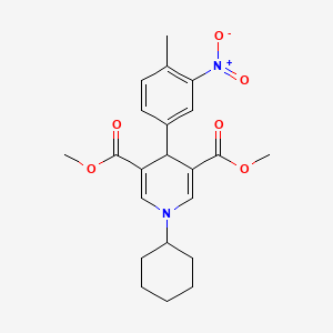 molecular formula C22H26N2O6 B3626112 dimethyl 1-cyclohexyl-4-(4-methyl-3-nitrophenyl)-1,4-dihydro-3,5-pyridinedicarboxylate 