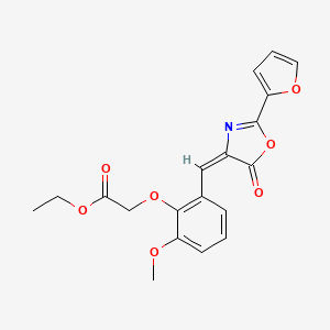 molecular formula C19H17NO7 B3626124 ethyl 2-[2-[(E)-[2-(furan-2-yl)-5-oxo-1,3-oxazol-4-ylidene]methyl]-6-methoxyphenoxy]acetate 