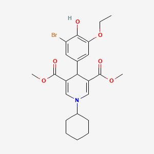 molecular formula C23H28BrNO6 B3626335 dimethyl 4-(3-bromo-5-ethoxy-4-hydroxyphenyl)-1-cyclohexyl-1,4-dihydro-3,5-pyridinedicarboxylate 